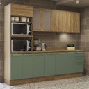 Ver imagem 1 de Armário de Cozinha Modulada Completa Reta 7 Peças 2,70m Botanic Kappesberg - Nogueira/Verde Oliva