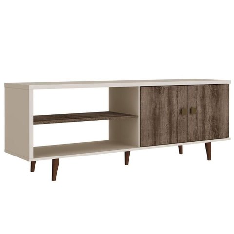 Rack Bancada P/ Tv até 60 Pol Retrô C/ 2 Portas 160cm Off White/rustico - Movelbento