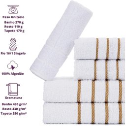 Jogo de Toalha Montreal 2 Banhão + 2 Rosto + 2 Tapete Piso Luxuoso 100% Algodão Branco - 4