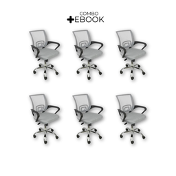Kit 6 Cadeiras de Escritório Begonia Mesh Ergonômico Cinza + E-book - 2