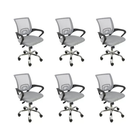 Kit 6 Cadeiras de Escritório Begonia Mesh Ergonômico Cinza + E-book