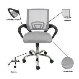 Kit 6 Cadeiras de Escritório Begonia Mesh Ergonômico Cinza - 4