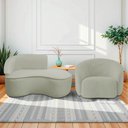 Ver imagem 1 de Kit Divã Recamier Orgânico Marrocos 150cm Lado Direito e 1 Poltronas Amore Bouclé Verde Oliva