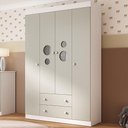 Ver imagem 1 de Guarda-roupa Infantil 122cm com Vidro 4 Portas e 2 Gavetas Pirulito Multimóveis Mp4468 Branco-off