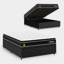 Ver imagem 1 de Cama Box Baú Viúva Couro Preto + Colchão Life D33 Pillow Top 61x128x188cm Preto - e-Shop Casa