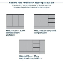 Cozinha Modulada 5 Peças 3 Aéreos 1 Balcão 1 Paneleiro Nara Cabecasa Madeiramadeira - 14