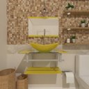 Ver imagem 2 de GABINETE DE VIDRO 40CM AC COM CUBA OVAL AMARELO