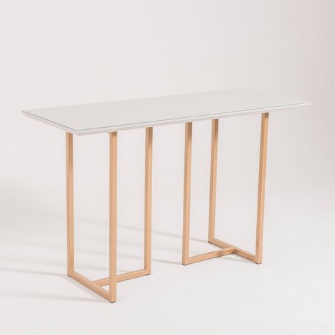 Aparador Aster 130cm Base Aço Ouro / Tampo Branco Vidro