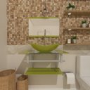 Ver imagem 2 de GABINETE DE VIDRO 40CM AC COM CUBA OVAL VERDE OLIVA