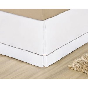Saia Cama Box Baú Casal King Ponto Palito Percal Algodão - Branco