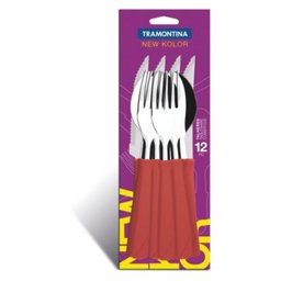 Talheres Garfo Faca Colher Tramontina 12 Peças Cabo Vermelho - 2