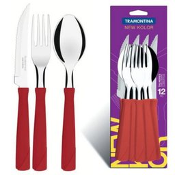 Talheres Garfo Faca Colher Tramontina 12 Peças Cabo Vermelho - 1