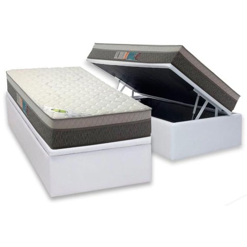 Cama Box Baú Solteiro: Colchão Molas Ensacadas Luckspuma MasterPocket Aspen One Side + Base CRC Cour