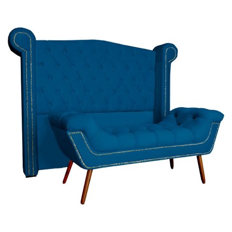 Conjunto Sienna Cabeceira e Recamier King 195 cm Suede Azul Royal