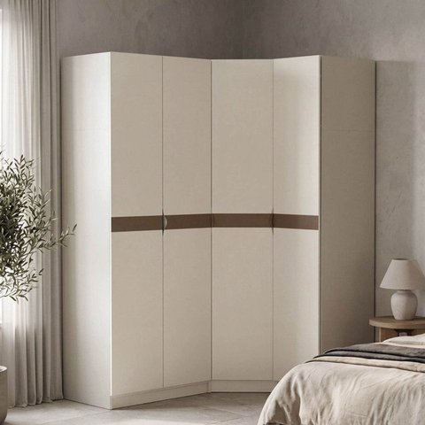 Guarda Roupa Planejado de Canto Obliquo 4 Portas Corino 3 Peças Hera CabeCasa MadeiraOriginals Cream