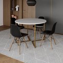 Ver imagem 1 de Mesa Jantar Industrial Redonda 110Cm Branca Base V Dourada Com 4 Cadeiras Madeira Preta Cor: Branco