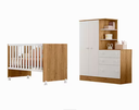 Ver imagem 1 de Jogo de Quarto Infantil Guardo Roupa Cômoda e Berço Doce Sonho Qmovi:Branco/Freijo