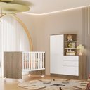 Ver imagem 2 de Jogo de Quarto Infantil Guardo Roupa Cômoda e Berço Doce Sonho Qmovi:Branco/Freijo