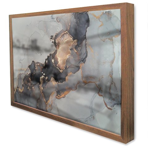 Quadro Decorativo Caixa Alta com Vidro Abstrato Mármore Elegance TaColado Moldura Madeira 90 x 60cm