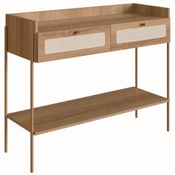 Aparador 2 Gavetas 103Cm Palhinha Pé Metal Oslo Artesano Dourado - 2