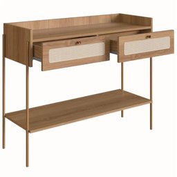 Aparador 2 Gavetas 103Cm Palhinha Pé Metal Oslo Artesano Dourado - 3
