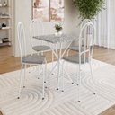 Ver imagem 1 de Conjunto Sala de Jantar Mesa Quadrada 70cm Tampo Granito com 4 Cadeiras Leia Branco/Grafiato/Ocre