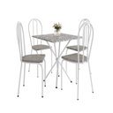 Ver imagem 2 de Conjunto Sala de Jantar Mesa Quadrada 70cm Tampo Granito com 4 Cadeiras Leia Branco/Grafiato/Ocre