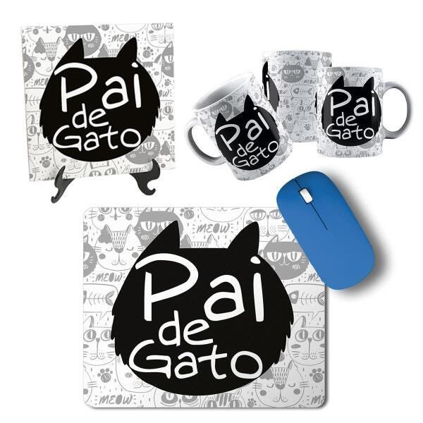 Kit Pai De Gato Engraçado Caneca + Quadro + Mousepad - 1