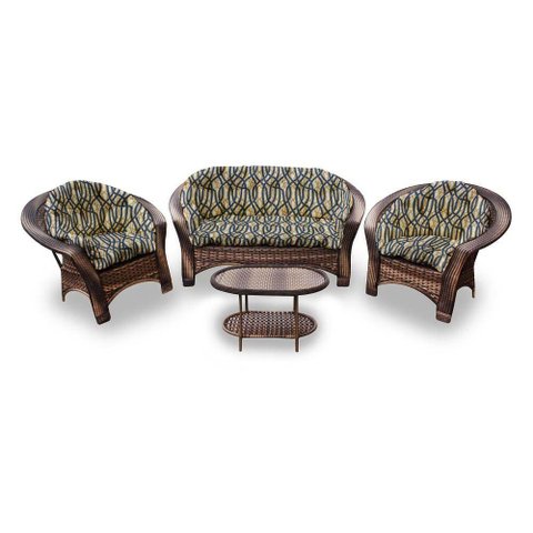 Conjunto de Sofá Fibra Sintética 19 - 1 Sofá 2 L + 2 Poltronas + 1 Mesa Centro - Tecido Corda Náutic