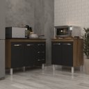Ver imagem 3 de Balcão para Microondas ou Forno e Armário Bruna 118 Cm Cozinha Gabinete Savana Preto com Tampo Tampã