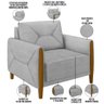 Kit Sofá 03 Lugares Sala Estar 220cm Com Poltrona Berilo Pés De Madeira M03 Veludo Cinza - Lyam - 6