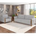 Ver imagem 2 de Kit Sofá 03 Lugares Sala Estar 220cm Com Poltrona Berilo Pés De Madeira M03 Veludo Cinza - Lyam