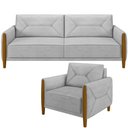 Ver imagem 1 de Kit Sofá 03 Lugares Sala Estar 220cm Com Poltrona Berilo Pés De Madeira M03 Veludo Cinza - Lyam