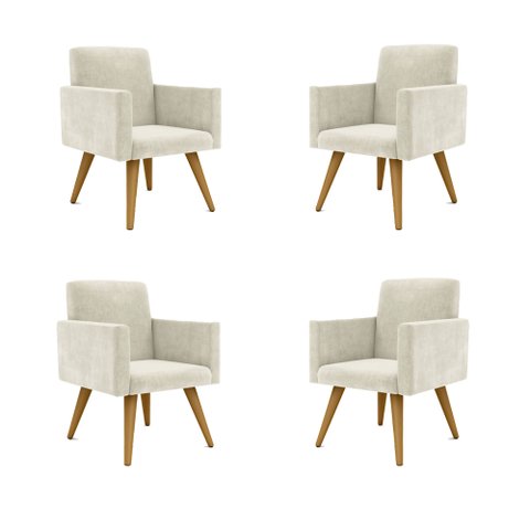 Kit 4 Poltronas Decorativas - Cadeira Escritório Recepção Cor:Bege