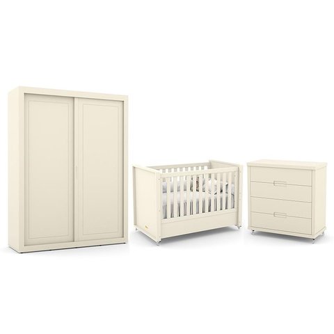 Dormitório Tutto New 2 Portas, Cômoda 4 Gavetas e Berço Off White - Matic Móveis