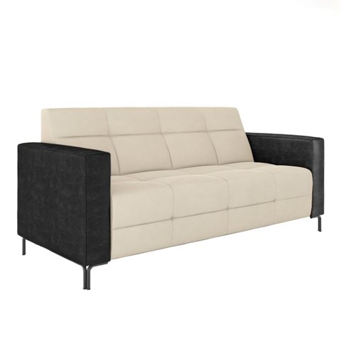 Sofá Living Decorativo Houston 2 Lugares 180cm Pés em Metal Veludo/ Pu Bege/ Preto G33 - Gran Belo