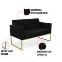 Ver imagem 6 de Kit 1 Sofá Namoradeira e 2 Poltronas Elisa Suede Base Metálica Industrial Dourada - D'Rossi Preto