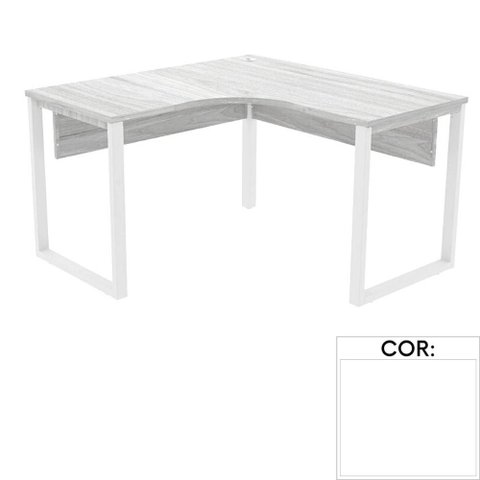 Mesa de Escritório em L Pé Tubular Pe25 em Mdp 145 x 145 x 60cm Branca com Base Branca