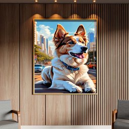 Quadro Decorativo Animais Cachorro Deitado de Coleira com Moldura Dourada - 200x120 Cm - 2
