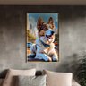 Quadro Decorativo Animais Cachorro Deitado de Coleira com Moldura Dourada - 200x120 Cm - 1