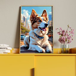 Quadro Decorativo Animais Cachorro Deitado de Coleira com Moldura Dourada - 200x120 Cm - 4