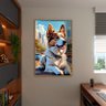 Quadro Decorativo Animais Cachorro Deitado de Coleira com Moldura Dourada - 200x120 Cm - 3