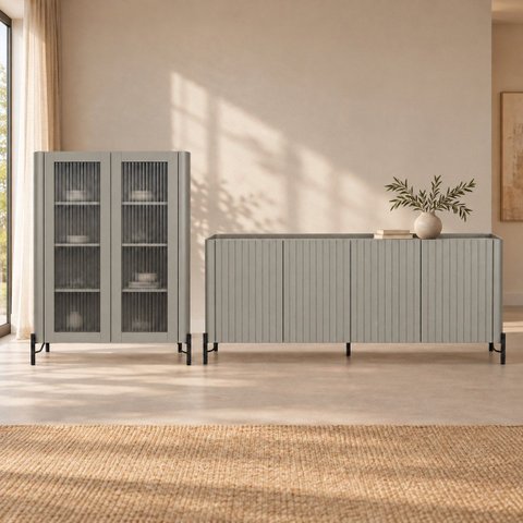 Kit Cristaleira com Buffet Bend Frisado Principal Incolar Grigio Metal Preto