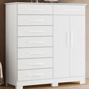 Ver imagem 3 de Guarda Roupa Casal com Cômoda Verona 8 Portas de Bater 4 Gavetas MDP Branco Albatroz Móveis