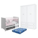 Ver imagem 1 de Berço Nacional Mel Branco Acetinado – Reller e Guarda Roupa Infantil Americano 4 Portas Branco HP e 