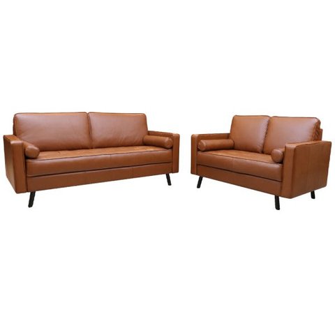 Conjunto Sofá de Couro 2 e 3 Lugares Vancouver M06 Cor Conhaque 457