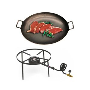 Kit Camping 2 - Fogareiro Fogão F1B7 Redondo 40cm + Chapa Campeira 45cm - Progás
