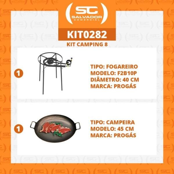 Kit Camping 8 - Fogareiro Fogão F2B10P Redondo 40cm Duplo de Pé + Chapa Campeira 45cm - Progás - 3