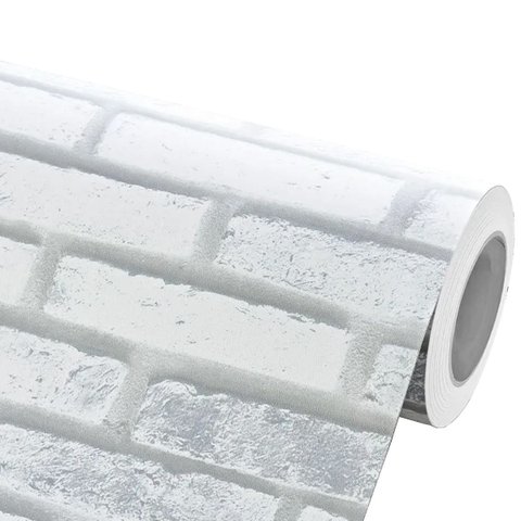 Papel Adesivo Tijolinho Branco 3d Texturizado Vinil Lavável Autocolante para Decoração Cinza Claro