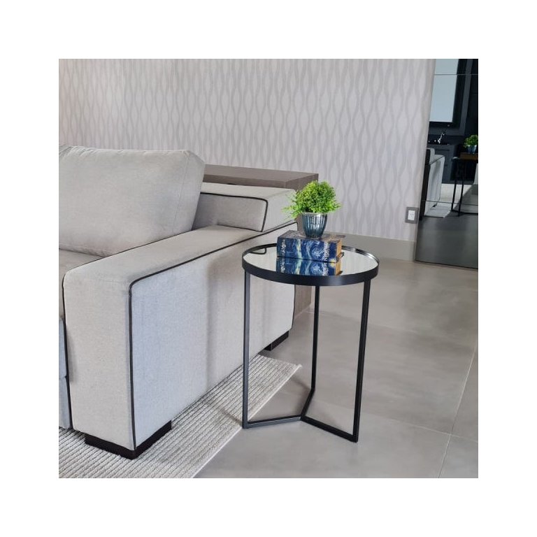 Mesa Lateral com Espelho - Mesinha de Apoio 60 x 45 cm Preto